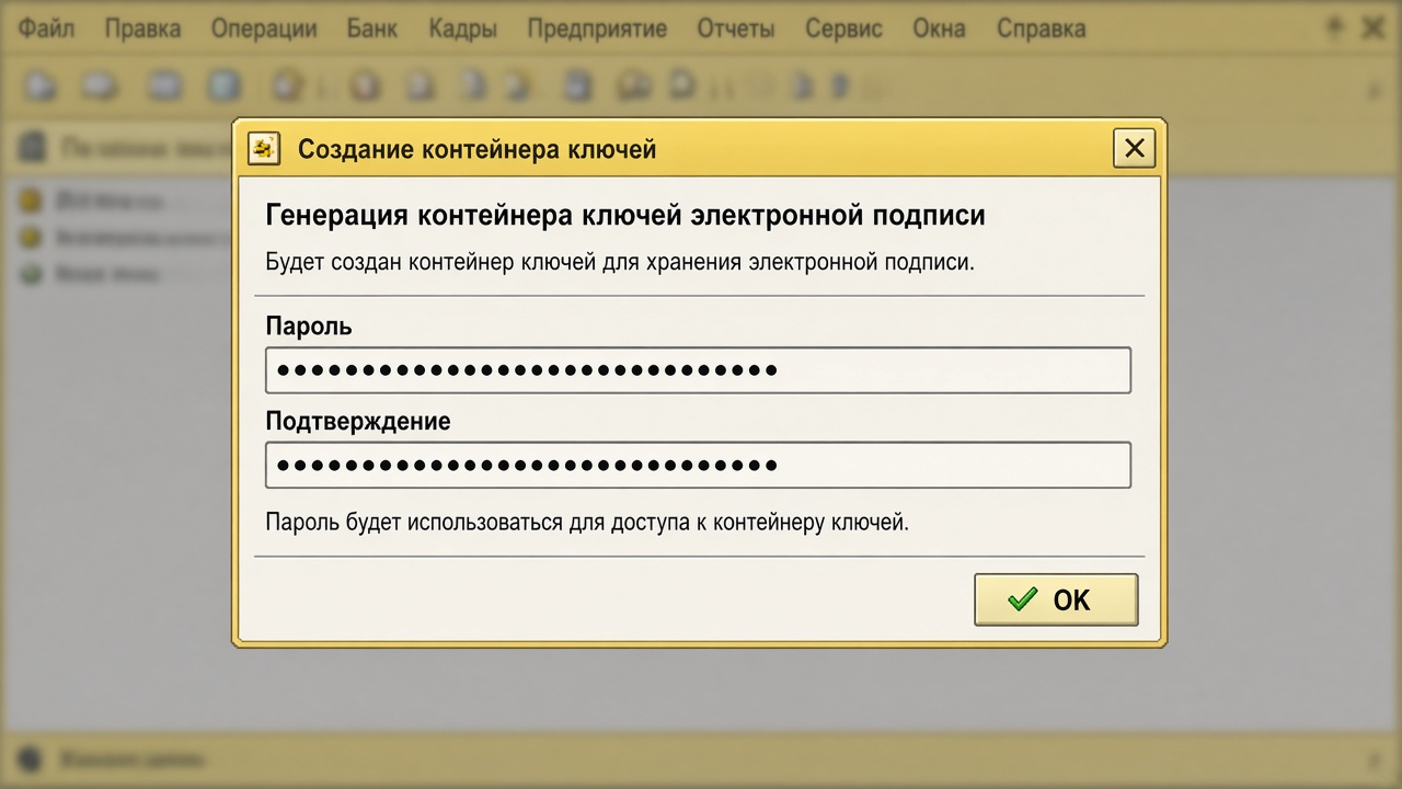 1С:Бухгалтерия — генерация контейнера ключа электронной подписи